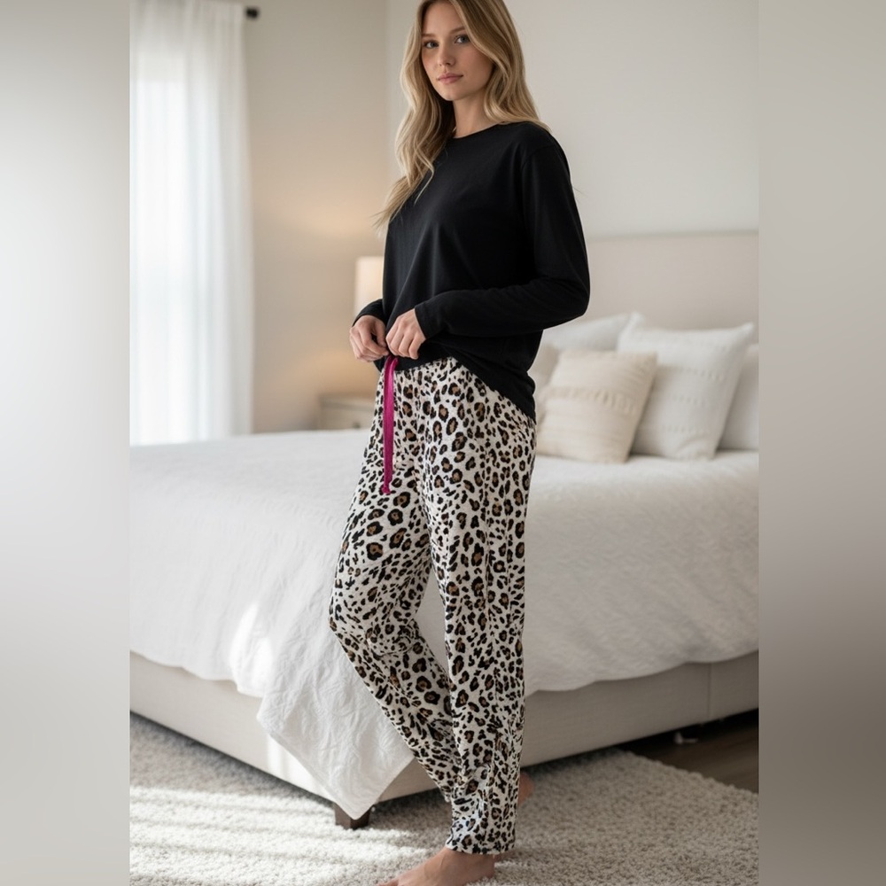 P.J. Salvage Vintage Velour Leopard Print Drawstring Lounge Pants Size S